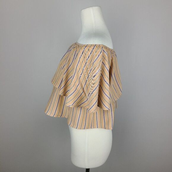Urban Outfitters Kimchi Blue Tan Stripe Off The Shoulder Ruffle Top Small - Picture 8 of 16